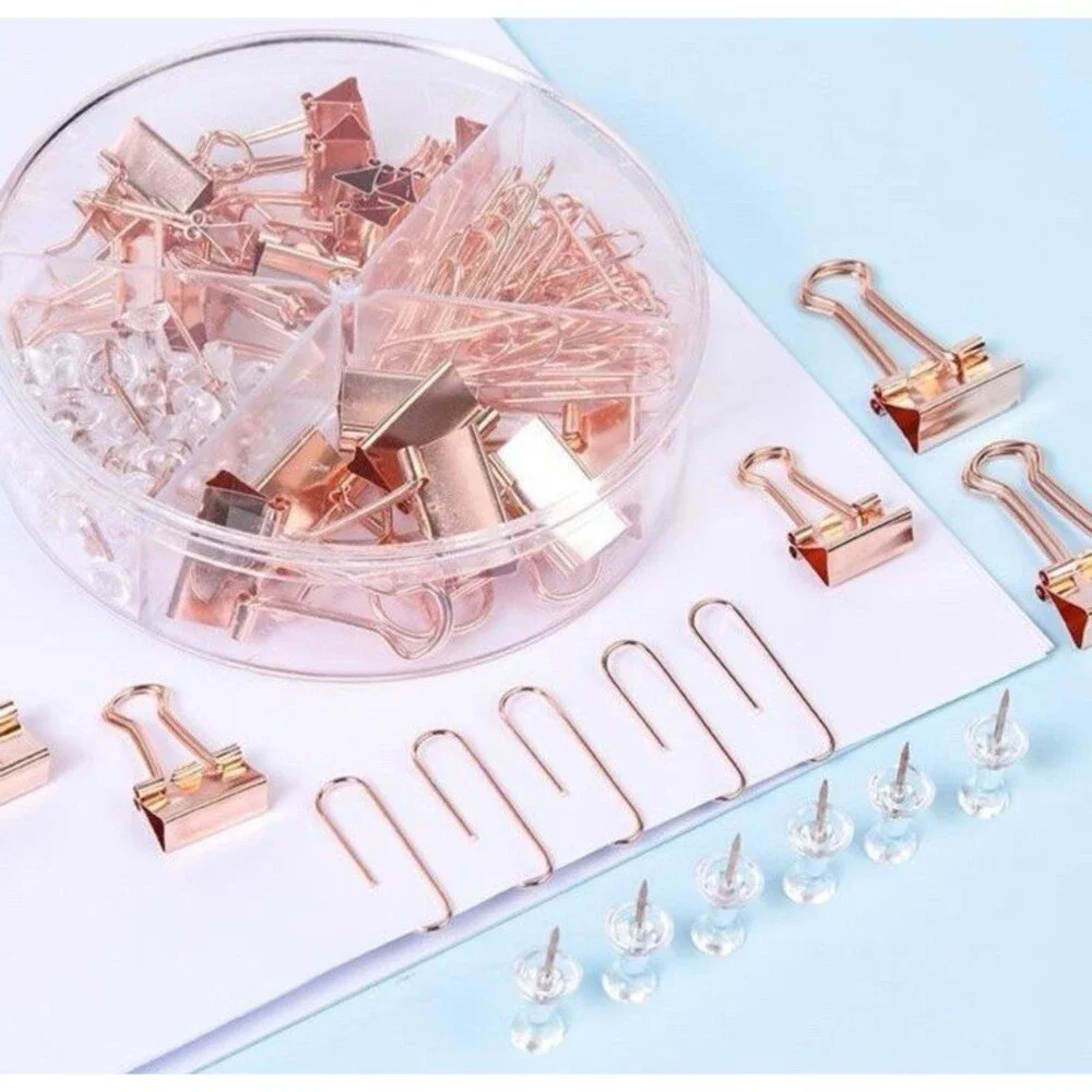 Gold Binder Clips Paper Clips Push Pins Set Home Office School Supplies Dorm NEW